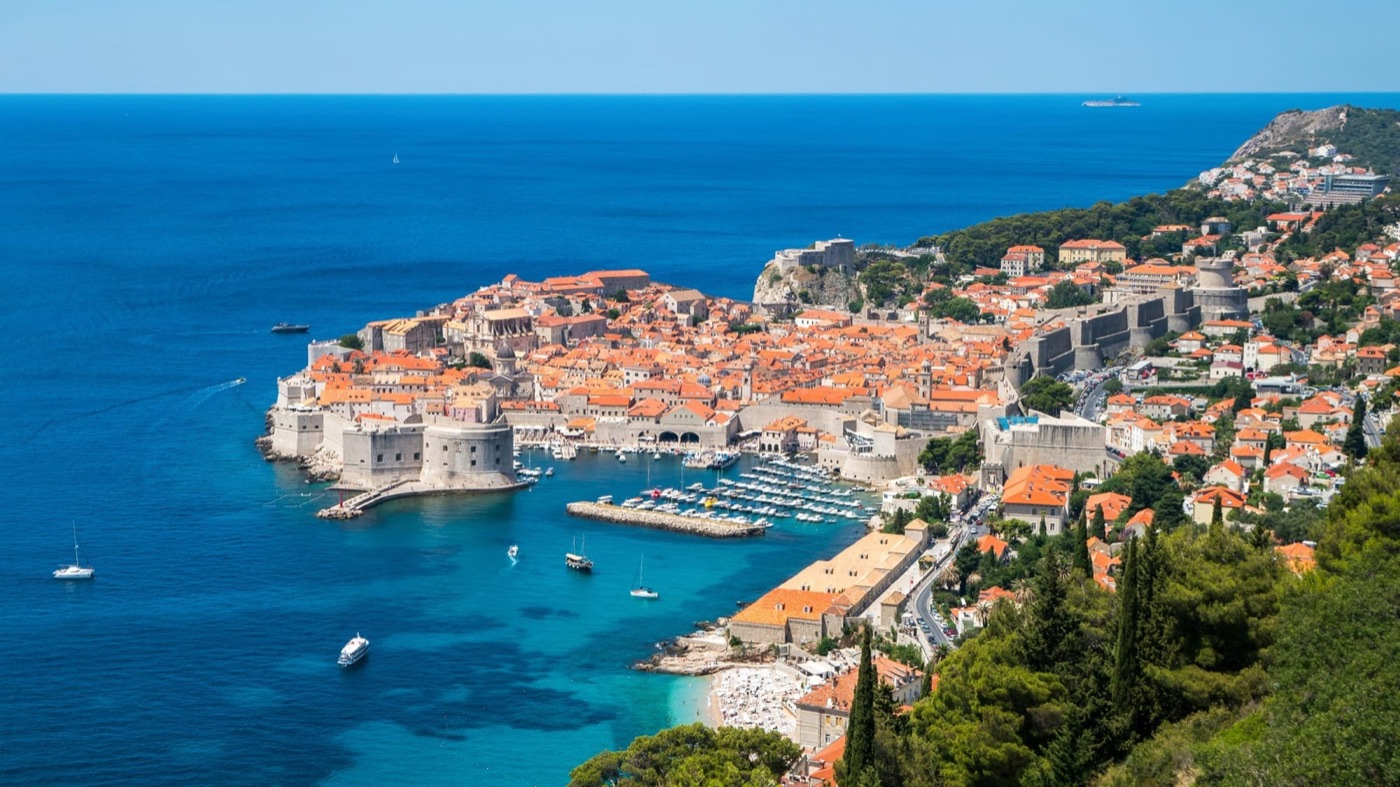 Aerial view of Dubrovnik old town walls, Croatia