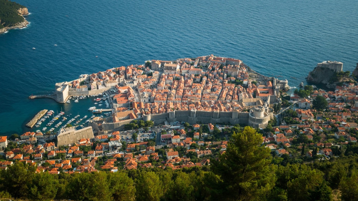 Dubrovnik walled city and harbor on the Adriatic, Croatia