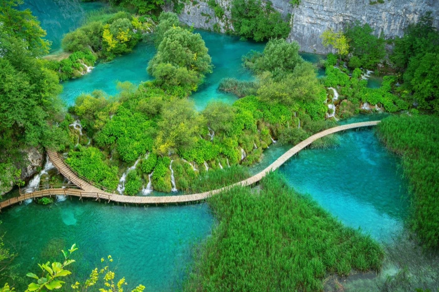 Turquoise terraced lakes at Plitvice National Park, Croatia
