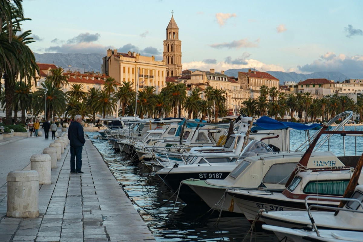 Split harbor panorama at dawn, Croatia