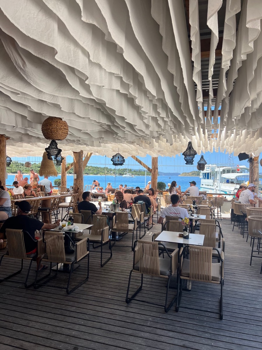 Seaside deck and Adriatic view on the Hvar land day